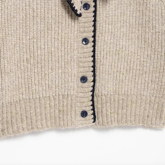 Commense Tie Neck Contrast Trim Button Sweater Vest Size L NWT In Khaki - Picture 7 of 13